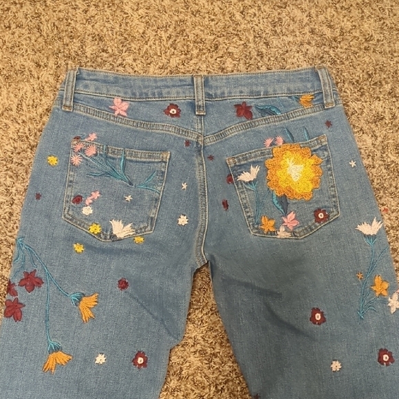 Espirit edc denim & dry goods light blue floral embroidered slim boyfriend jeans - Picture 8 of 12